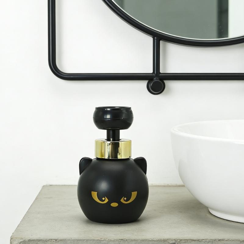 Lovely Black Puss Pattern Foam Soap Dispenser With Refillable Feature Creating Cats Paws Foam For Home Bathroom