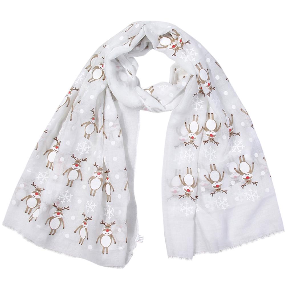 Women Christmas Festive Winter Deer Print Warm Winter Snow Flake Scarf