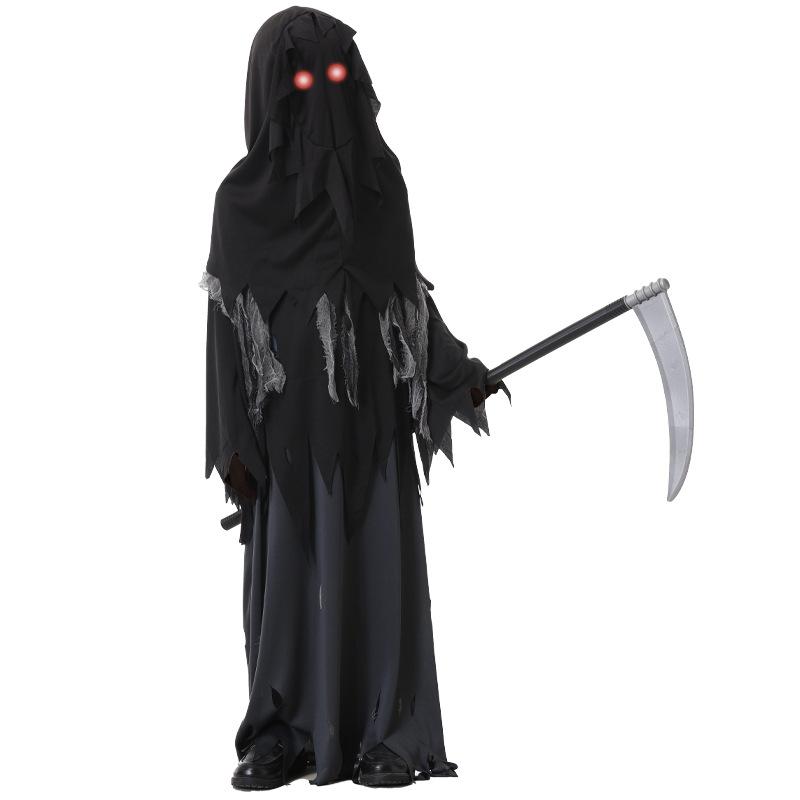 Halloween Children's Costume Ragged Reaper Robe Red-Eyed Monster Horror Ghost Dress Up Costume Clothes Sickle Cover
