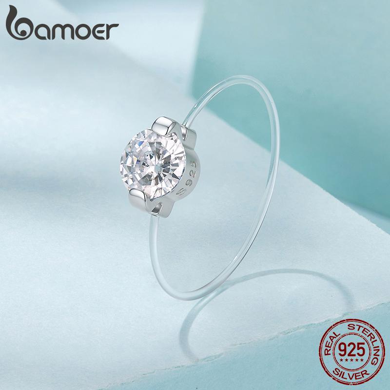 Bamoer Invisible Fishing Line Ring 18K Plated White Gold Minimalist Zircon Rings for Women Party Fine Jewelry
