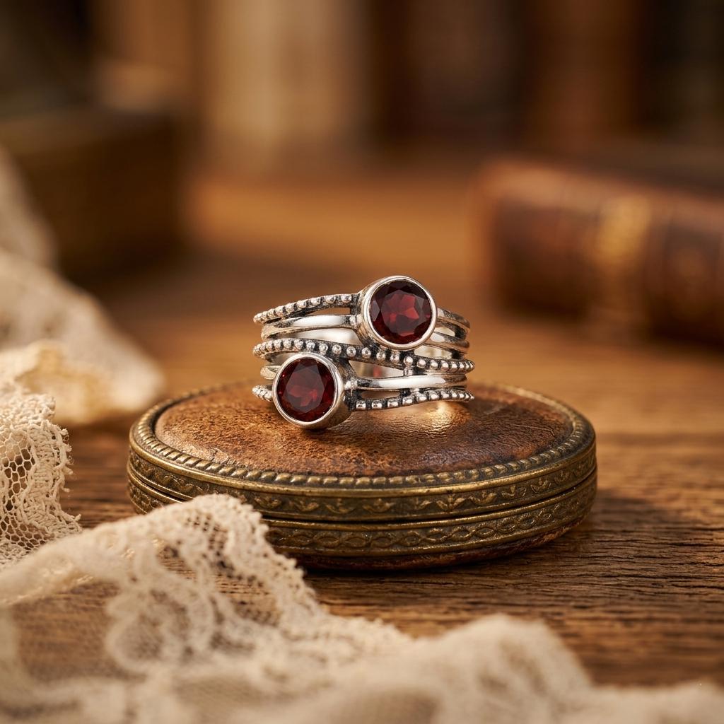 Red Garnet Ring, 925 Sterling Silver Ring, Boho Statement Ring, Eternity Band Ring, Wedding Band Ring, Promise Ring, Gift For Her