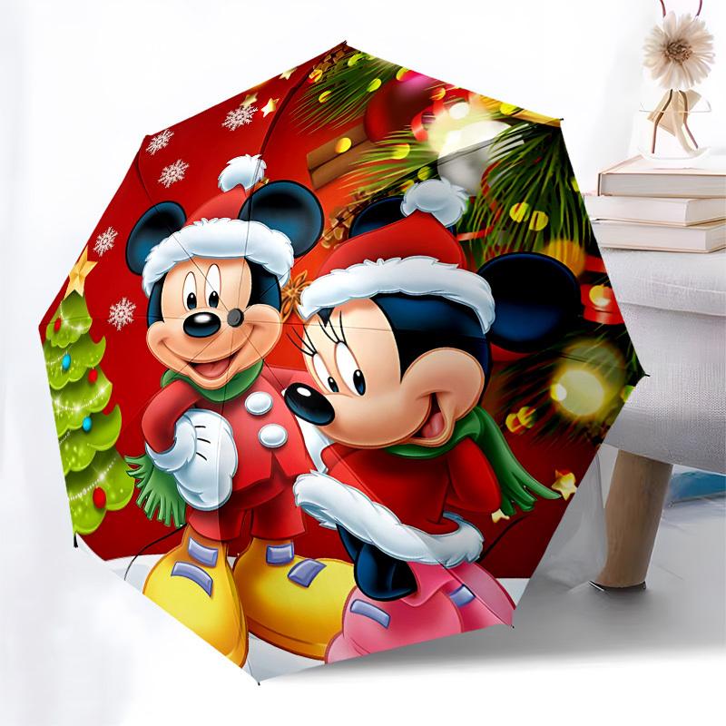 Christmas, Mickey Themed Automatic Opening and Closing Umbrella, Brightly Colored 8-rib Portable Umbrella, Suitable for Men and Women, A Perfect Gift