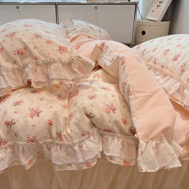 Cotton Bedding Four-piece Set Lace Quilt Cover Bed Sheet Pillowcase