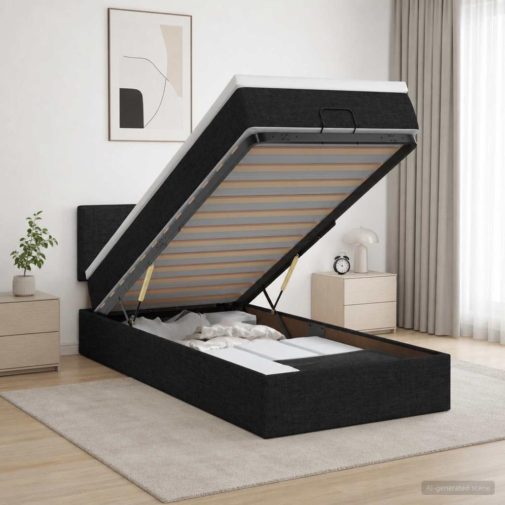 Ottoman Bed with Mattress Black 100 x 200 cm Fabric