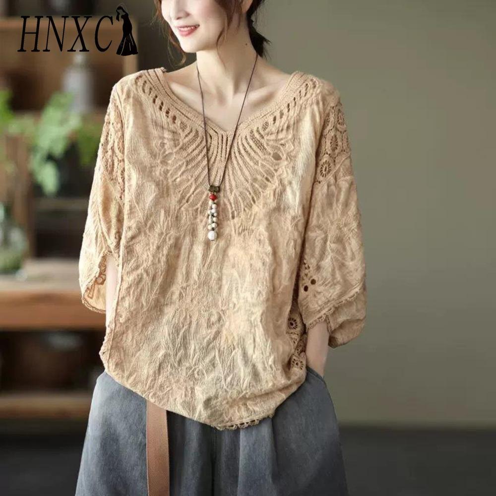 HNXC Women's Fashion Casual Solid Color Print Short Sleeve O Neck Blouses & Shirts