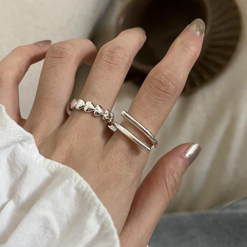 BF CLUB 925 Sterling Rings for Women Fashion Geometric Handmade Irregular Heart Double Lines Ring Party Christmas Gift