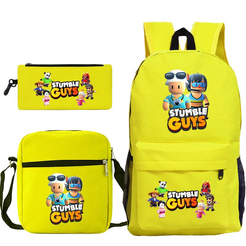 New Stumble Guys Game Merchandise Printed Student Backpack Three-piece Set Boys and Girls School Bag Set