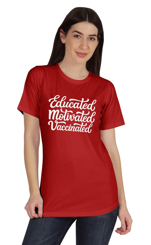 Inkmeso Educated Motivated Vaccinated Funny Pro Vaccine Crew Neck T-shirt For