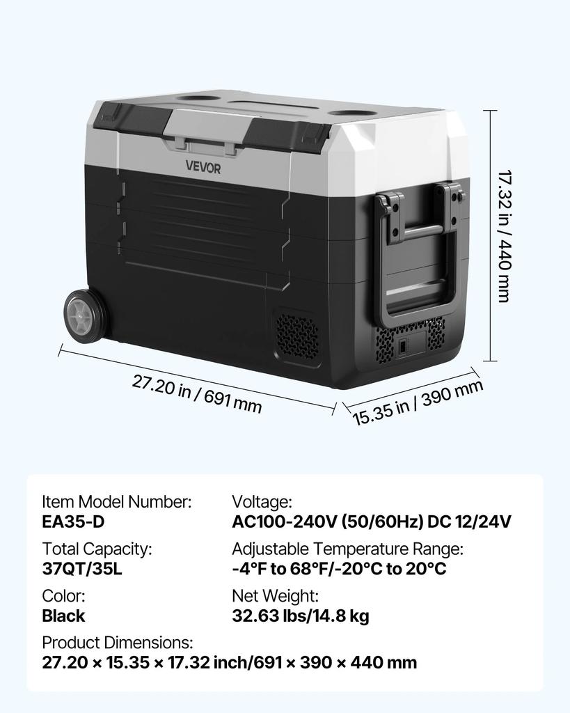 VEVOR Car Refrigerator, DC 12/24V AC100-240V Compressor Electric Cooler, -20 degrees C to 20 degrees C Truck Refrigerator with APP Control