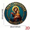 St Christopher Medal Tin Sign Religious Wall Decor Vintage Blue Gold Circular
