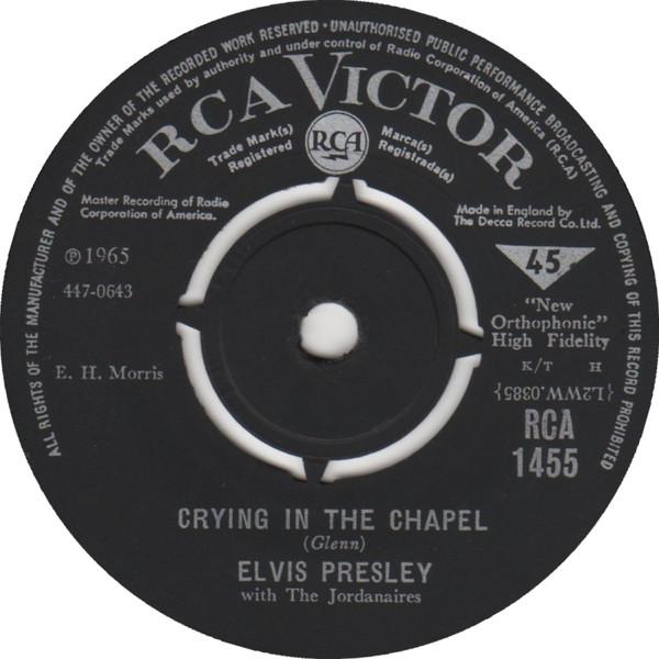 7-дюймовая пластинка ЭЛВИС ПРЕСЛИ, THE JORDANAIRES - Crying In The Chapel RCA1455 RCA Victor 1965 Великобритания Рок Б/У