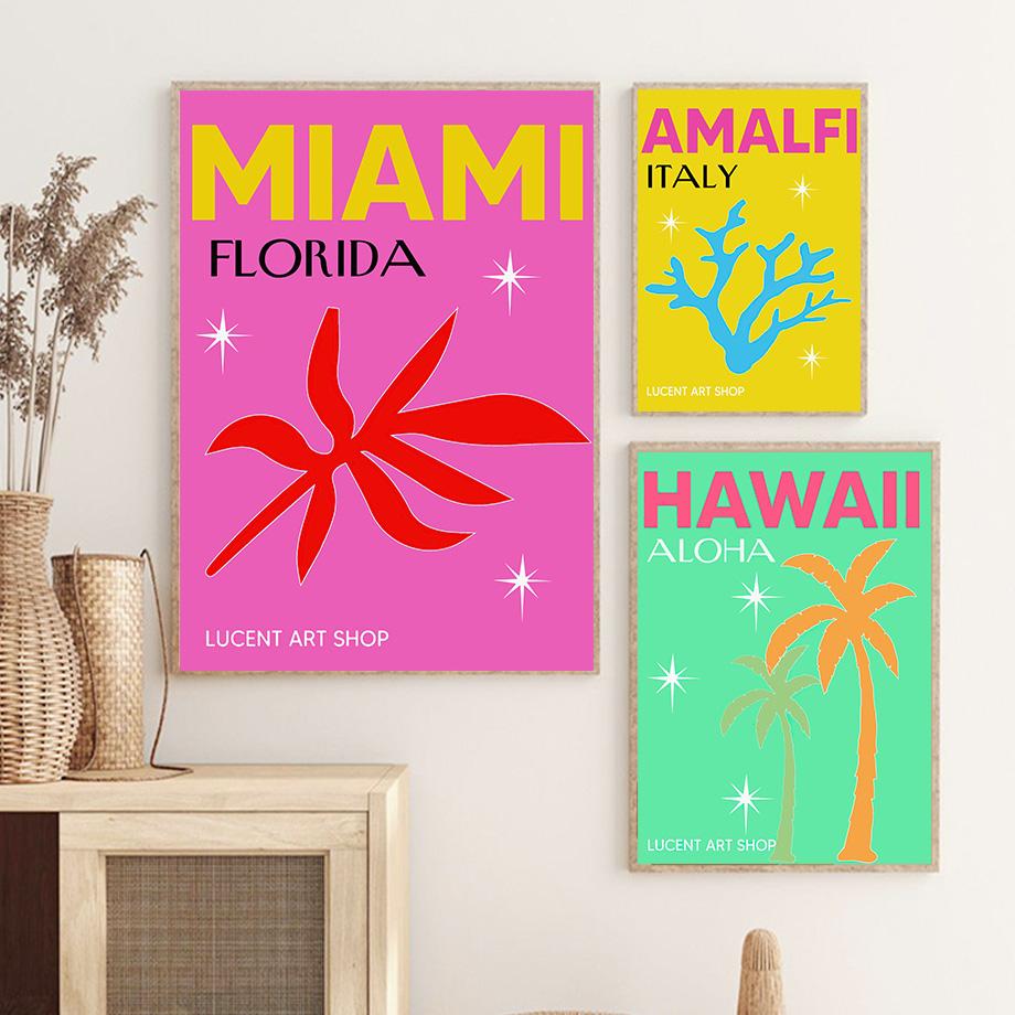 Абстрактный туристический город плакат на скандинавскую тему Италия Мексика пляж пальма коралловая ракушка настенная живопись на холсте настенные панно Декор в гостиную