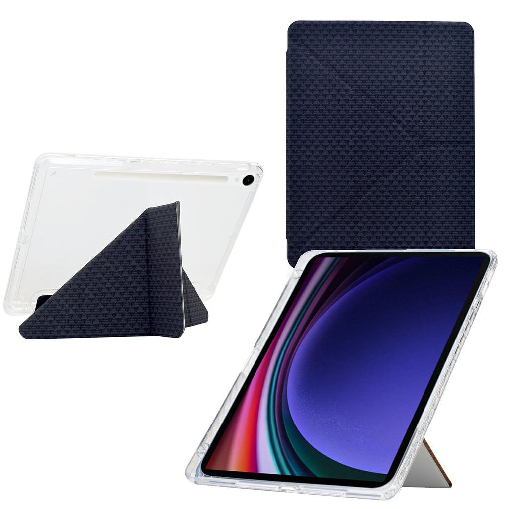 Tablet Case For Samsung Galaxy Tab S10 FE/Tab S9 FE/Tab S9,Y-Fold Stand Pyramid-Patterned Leather+Clear Acrylic Cover with Pencil Holder