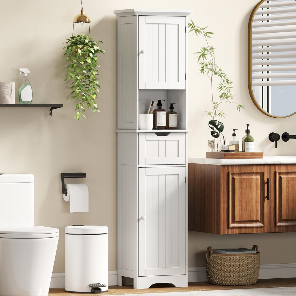 Slim Bathroom Storage Cabinet, with Sensor Lights - White