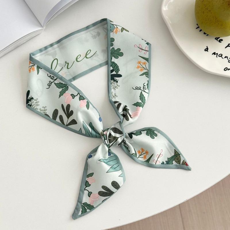 Silk Scarf Long Strip New Small Fresh Pastoral Headscarf Bow Headband Tied Bag Streamer Decorative Scarf Belt