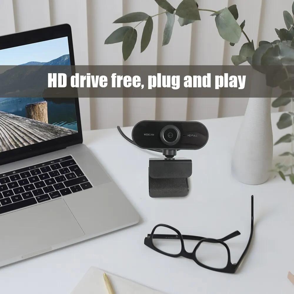Веб-камера Full HD 1080p со встроенным микрофоном – Компактная USB-камера с гибким креплением 360° для использования с ноутбуком/настольным компьютером