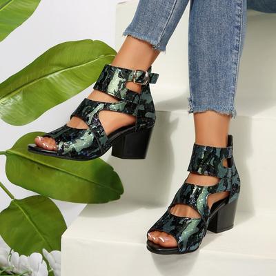 Летние Новые Туфли-Босоножки с Круглым Носком и Открытым Носком, Металлическим Ремнем, Нескользящей Подошвой и Открытым Носком, на Высоком Каблуке