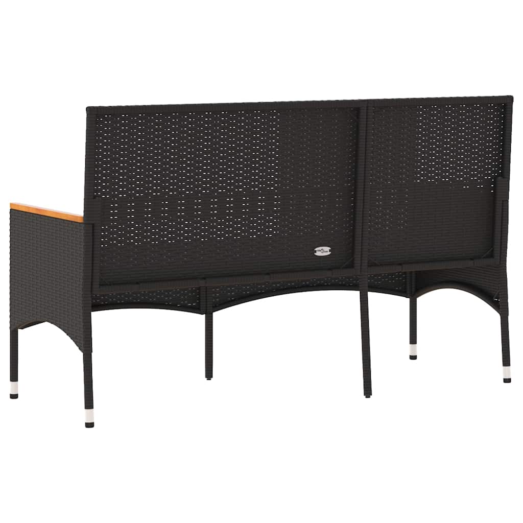 3 Seater Garden Bench with Cushions Black Poly Rattan