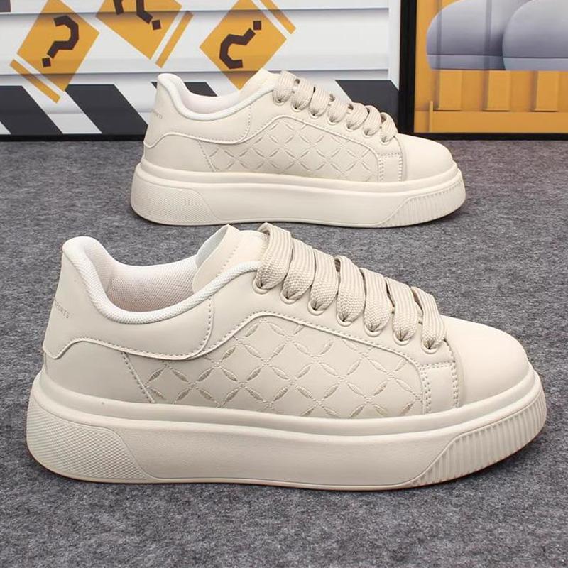New men's shoes spring and autumn flat-soled casual leather shoes sports shoes black and white men's thick-soled breathable