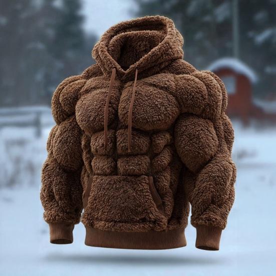 Мужское худи с мускулами, фланелевая толстовка с капюшоном и карманом-кенгуру, забавный пуловер для рождественского костюма, уличная одежда для вечеринки