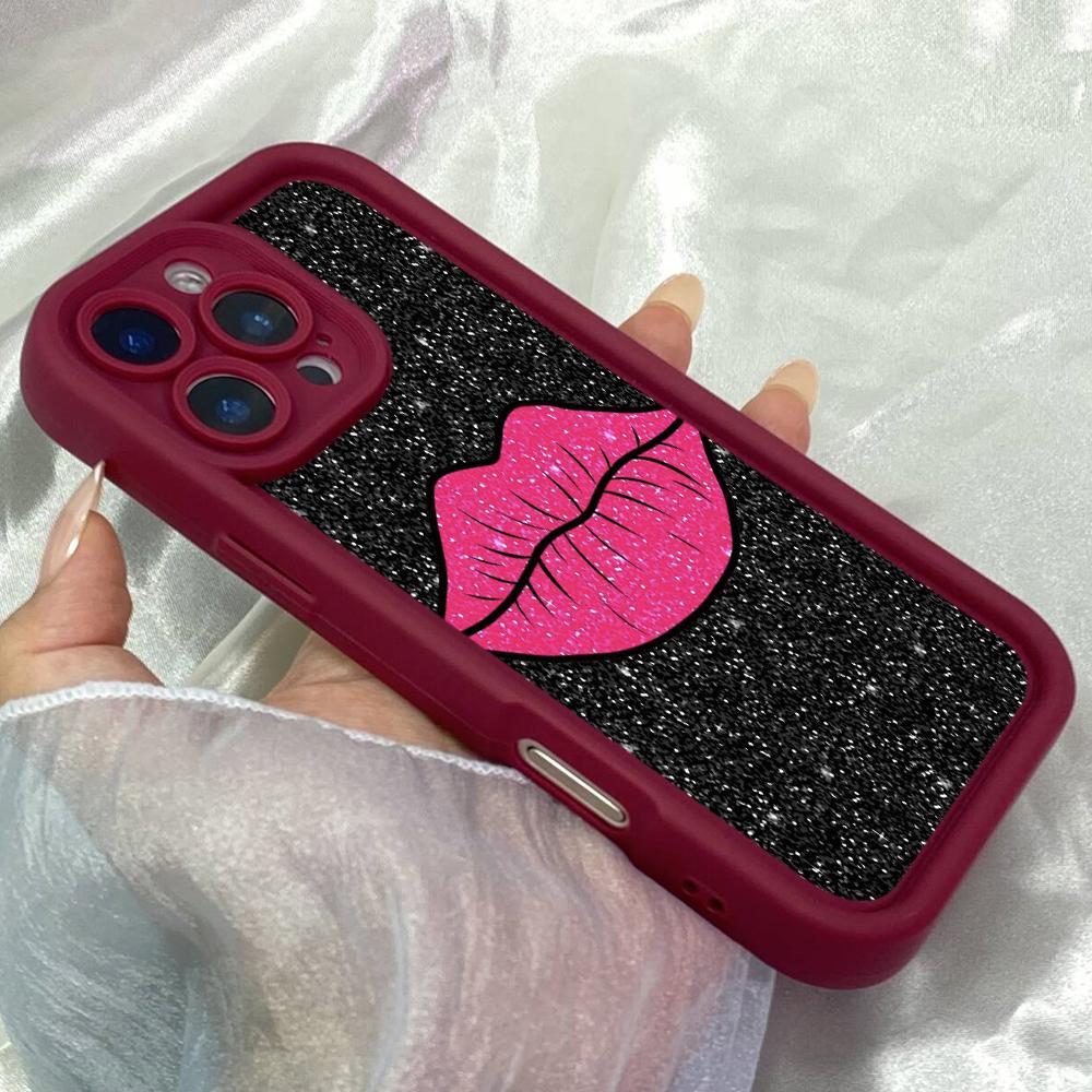 JT289 Горячо-розовые губы для iPhone 17 16 15 14 13 12 Pro Max Samsung S26 S25 Ultra A17 A16 A07 A56 A06 A15 Xiaomi 15T Redmi 15c Note 14 13 12 11 Мягкий чехол