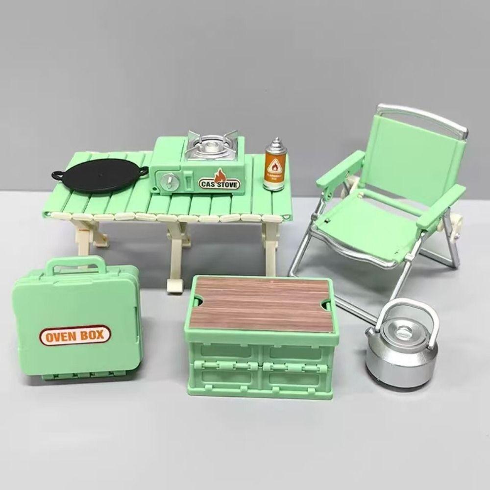 Plastic Mini Camping Chair Desk Set Multicolor Camping Picnic Table Dollhouse Accessories  Gift