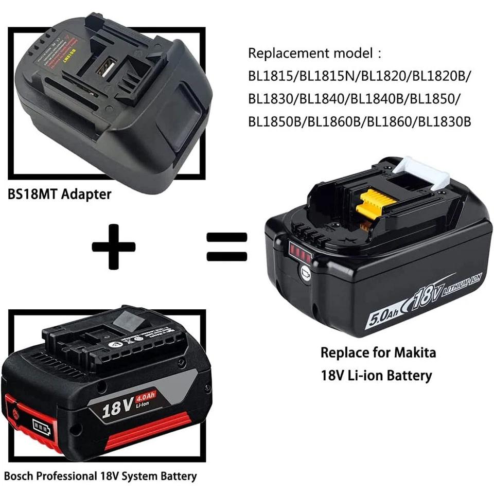 BS18MT Адаптер-конвертер для аккумуляторов USB Для аккумуляторов Bosch 18V BAT619G/620 Преобразование в литиевый аккумулятор Makita 18V BL 1860