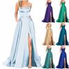 Женские длинные платья Длинные платья с открытой спиной Атласное вечернее платье с разрезом по бокам Платье с карманами на свадьбу