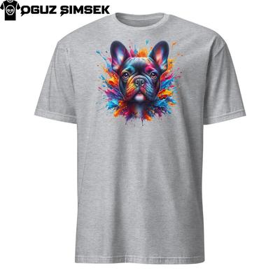 Красочная унисекс футболка с французским бульдогом | Уникальный дизайн с брызгами краски