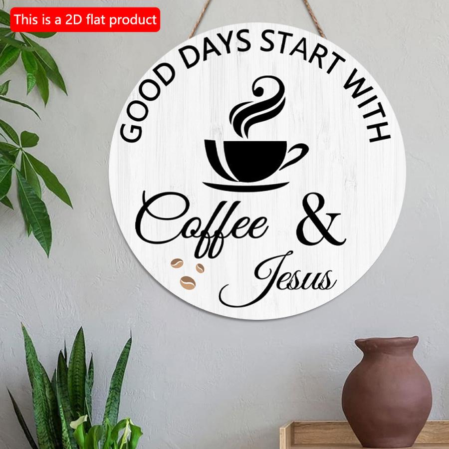 2D плоский 20*20см 1шт. Таблички Good Days Stay With Coffee&Jesus Декор для кофейного бара, Узор кофе с сильным ароматом Декоративная табличка Для бара Кафе Клуба Двора