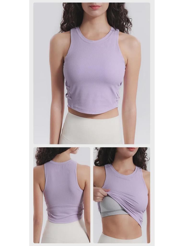 Autumn 2024 Lulu Yoga Vest with Side Waist Crisscross, High Elasticity, Moisture-Wicking, and Padded Sports Bra.