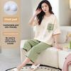 Summer Pajamas Set with Chest Pad for Women Cartoon Print Short Sleeve Tops and Capri Pants Sleepwear Plus Size 4XL 5XL Female Casual Pyjamas Homewear