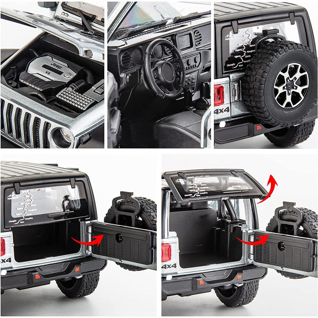1/22 масштабная игрушечная машина для бездорожья, 7 дверей для Wrangler, литая под давлением модель игрушечного автомобиля, металлический сплав, детские транспортные средства с фрикционным приводом, двери открываются, свет и звук