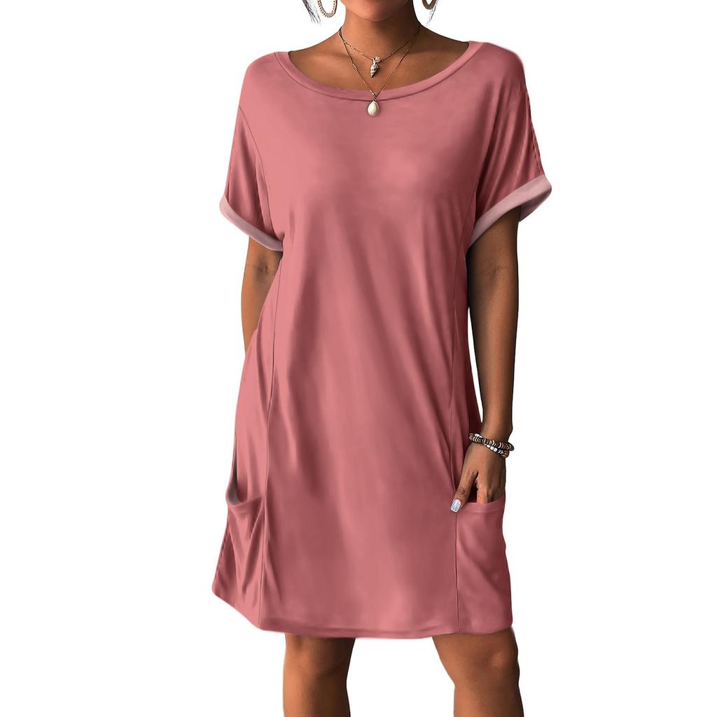 Женские платья Футболки Платья с карманами Однотонные повседневные пляжные платья
