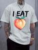 "I Eat" Peach Graphic T-shirt - Casual Crew Neck
