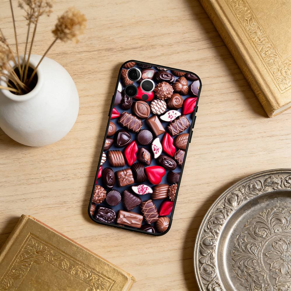 Чехол для телефона C-Chocolate-TE для iPhone 17,16,15,14,13,12,11 Plus,Pro Max, Мягкий силиконовый черный чехол