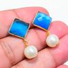 Blue Chalcedony, Pearl Gemstone 925 Sterling Silver Jewelry Earring 1.06" KJ-1753