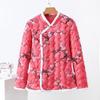 Women's Winter Floral Padded Coat, Chinese Style Frog Button Loose Long Sleeve Warm Cotton Outerwear Multi Colors