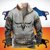 Patchwork Men's Hoodie Vintage Graphic Cowboy Sweatshirts Long Sleeve Plush Stand Collar Zipper Casual Pullovers for Men Sweatshirts