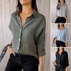 Women Shirt Lapel Long Sleeve Single Breasted Shirt Tops Solid Color Loose Fit