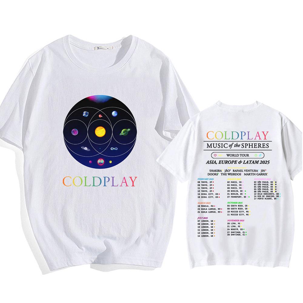 Футболки Cold-play Music of The Spheres World Tour 2025 Футболки из хлопка Тяжелая футболка с графическим принтом Mental Fashion Футболки с коротким рукавом унисекс