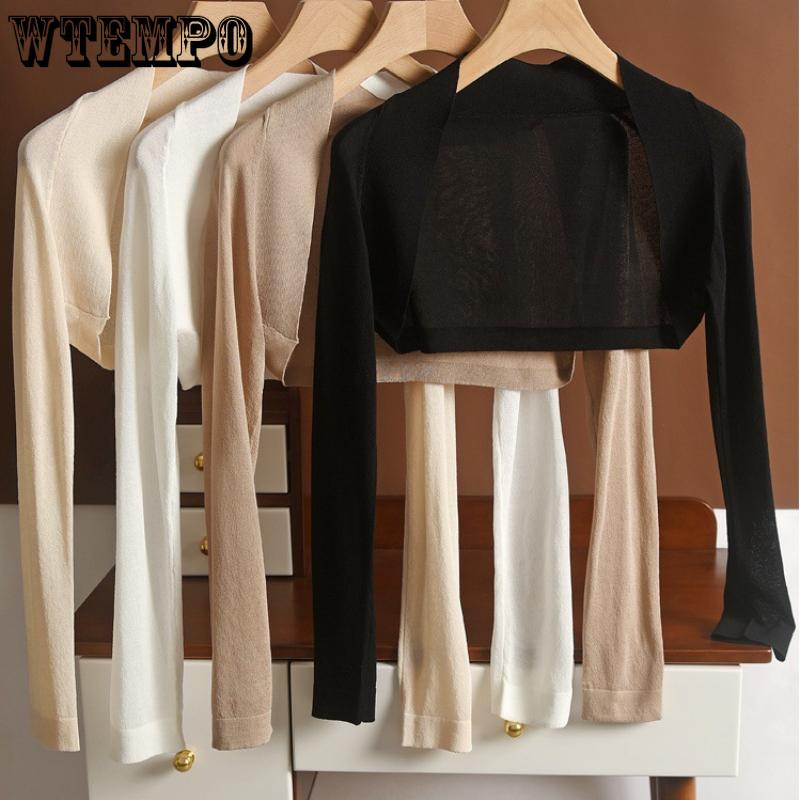 Шаль, женский короткий кардиган с защитой от солнца, летняя вязаная майка из ледяного шелка, тонкая с длинными рукавами и платье-майка, накидка