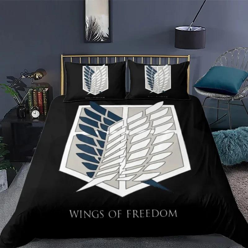Attack On Titan 3D Printed Bedding Set Duvet Cover Pillowcase Freedom Wings Bedclothes for Boys Kids Twin Single Full Size