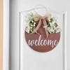 Welcome Sign for Front Door Rustic Round Wooden Wreath Housewarming Gift Decorative Wall Hanging