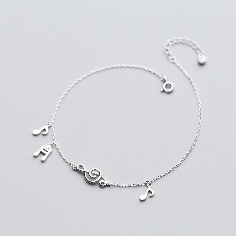 Cute Music Note 925 Sterling Silver Charm Anklets For Women Barefoot Leg Chain Ankle Foot Bracelet Girls Lady Summer Jewelry