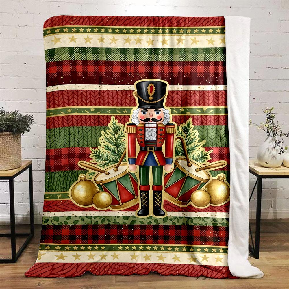 Nutcracker Soldier with Festive Drums Patterned flannel blanket perfect for the bedroom living room, sofa, or a little nap
