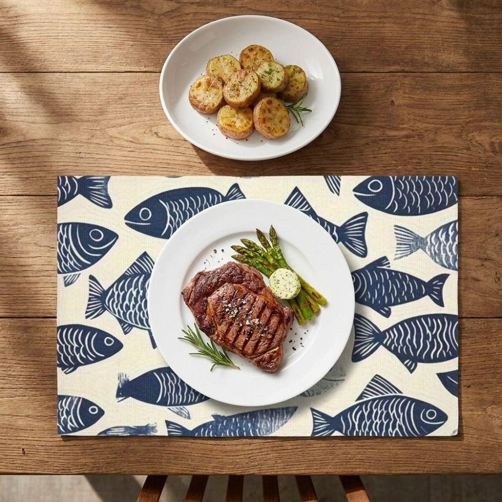 4PCS 2D Fish Pattern Place Mat Non-Slip Heat Insulation Pad Practical Table Mat Table Decor