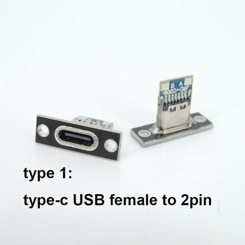 2p 4p Type-C USB Jack 3.1 Type-C 2Pin 4Pin Female Connector Jack Charging Port USB 3.1 Type C Socket Fixing Plate