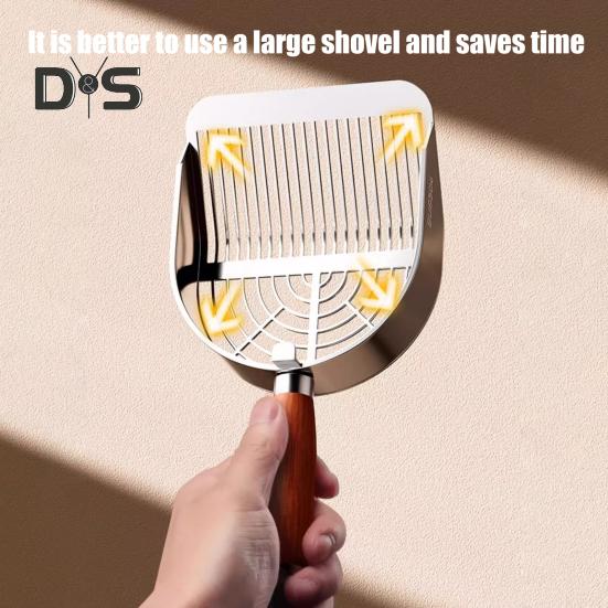 Металлический совок для кошачьего туалета с держателем, совок для сбора домашних животных с эргономичной деревянной ручкой, лопата для быстрого просеивания, товары для кошек