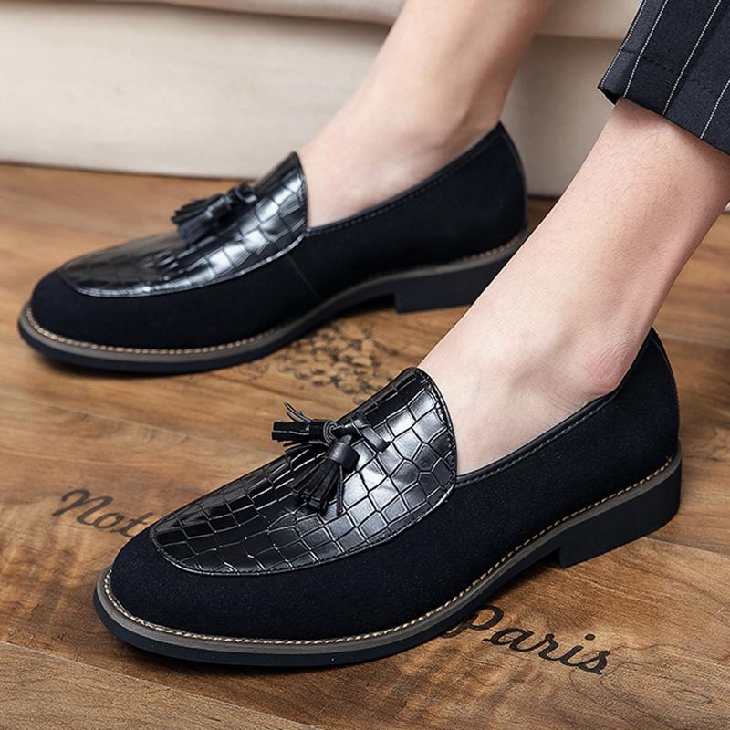 Luxury Brand Designer New Men Tassels Patchwork Dress Shoes Moccasins Wedding Prom Homecoming Party Loafers Zapatos Hombre